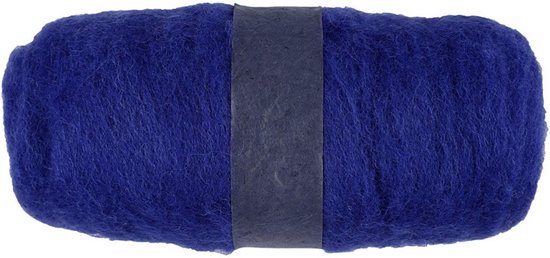 Gekaarde Wol Royal Blue - Gekaarde Wol - 100 gram - Blauwe Wol - Voor Spinnen en Viltwerk
