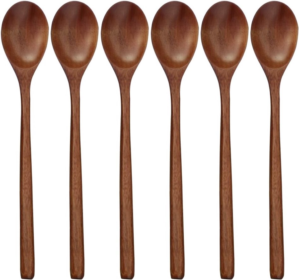 houten lepel, 6stukken 9Houten soeplepel van 2,5 cm voor het eten van gemengde roering, lepel met lange steel en Japanse keukenbenodigdheden,Milieuvriendelijke lepel