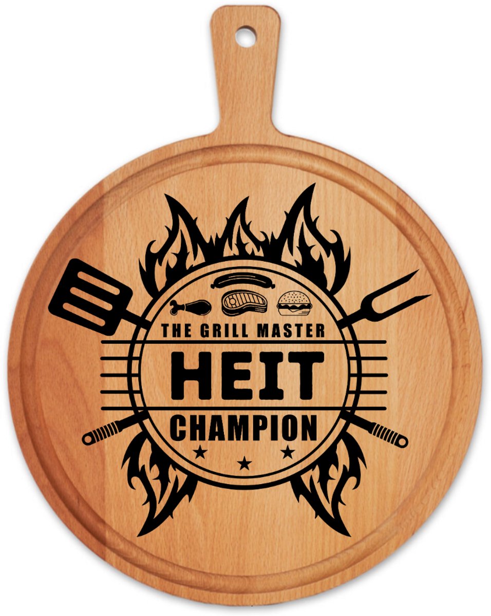 BBQ Plank - Heit, The Grill Master Champion - Barbeque - Frysk - Fryslan - Fries - Friesland - Borrelplank - JMWOODS - Vleesplank - Beukenhout - Papadag - Geschenk - Vaderdag - Cadeau - Kado