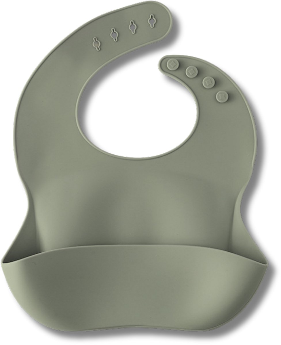 JGR Baby Slabbetje - Voedselveilig Silicone - Handig Opvangbakje - Verstelbare Sluiting - BPA-vrij - Eenvoudig Schoon te Maken - Groen Grijs