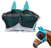 Vliegenkap - Blauw, L - Vliegenmasker - Paardenmasker - Paardenvliegenmasker - Paarden vliegenmasker met oren - UV-bescherming Volledige - Gezichtsbedekking met fijn gaas - Ademend - Met oren - Geschikt voor paarden van elke grootte