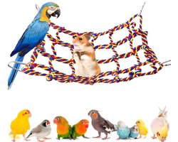 Papegaaien schommel (Kleur 32*25cm) - Met 4 haken - Vogel Schommel - Klimnet - Vogel Speel - Vogel Speelgoed - Vogelspeelgoed - Vogel Speeltjes - Vogelkooi Accessoires - Voor Grasparkiet, Agapornis, Valkparkiet en Kleine Papegaaien