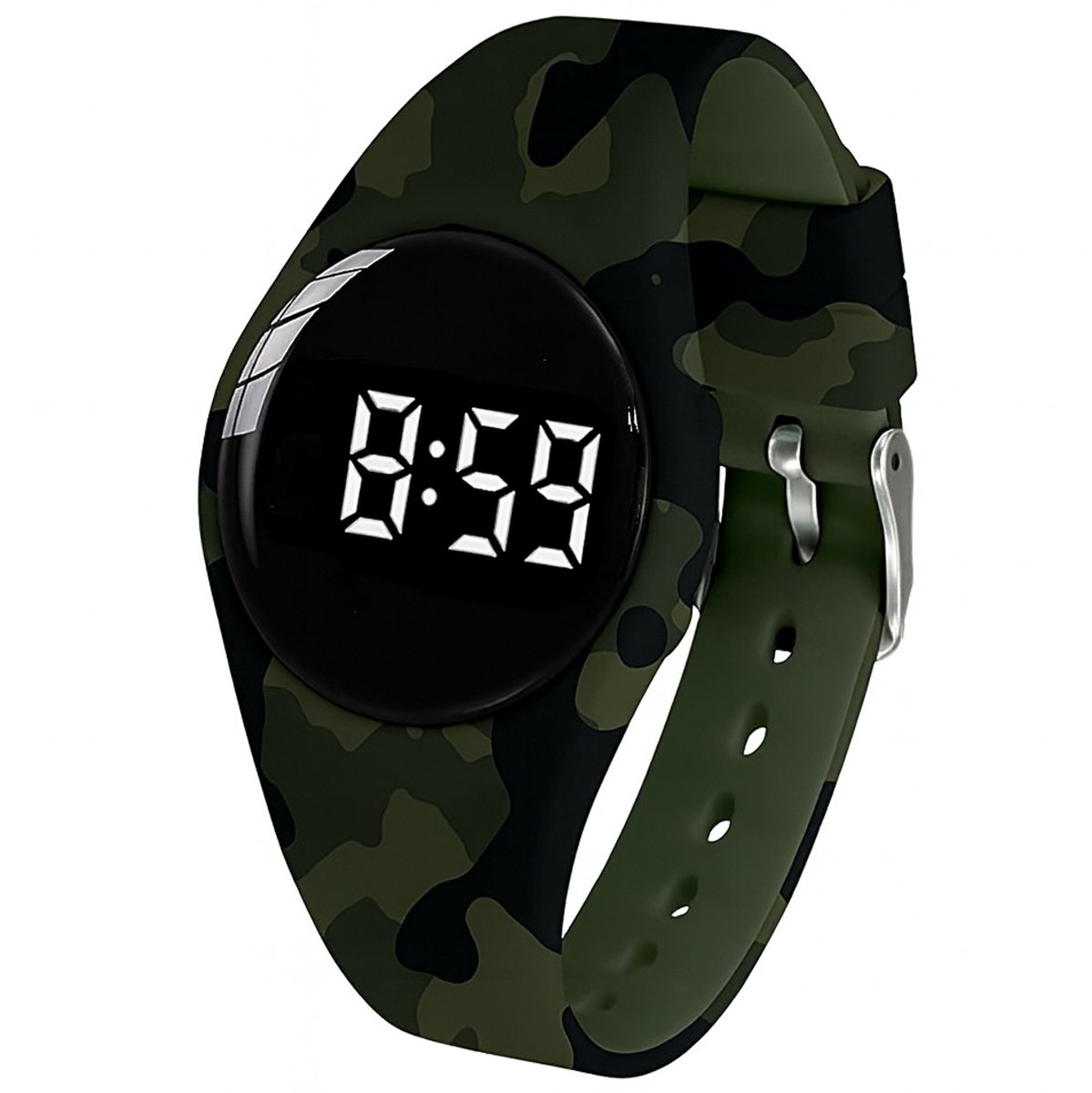 Alarmhorloge – 15 alarmen – oplaadbaar – rond – groen camouflage