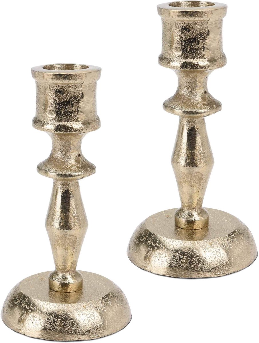 2 metalen kandelaars in een set, kandelaar, hoogte 12,5 cm, kleur goud in antieke look (set van 2 VAR4)