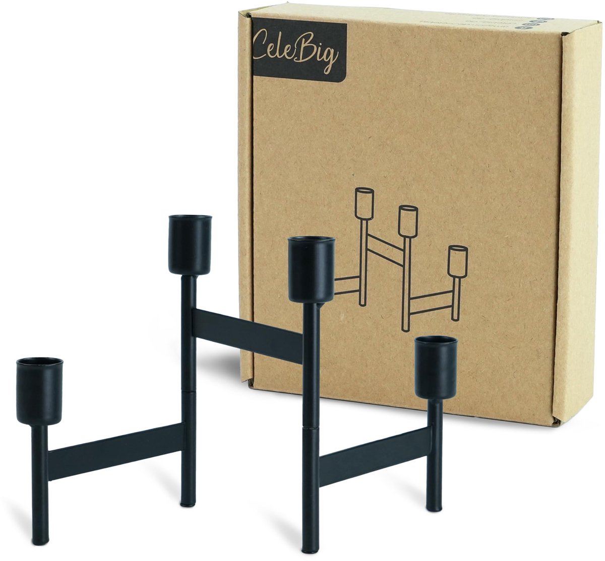 CeleBig Opvouwbare, taps toelopende kaarsenhouder voor 4 taps toelopende kaarsen | Metalen adventkaarshouder in zwart | Veelzijdige kaarsenhouder voor Kerstmis | Decoratie | Tafeldecoratie | Adventskrans | Cadeau-artikel | Zwart