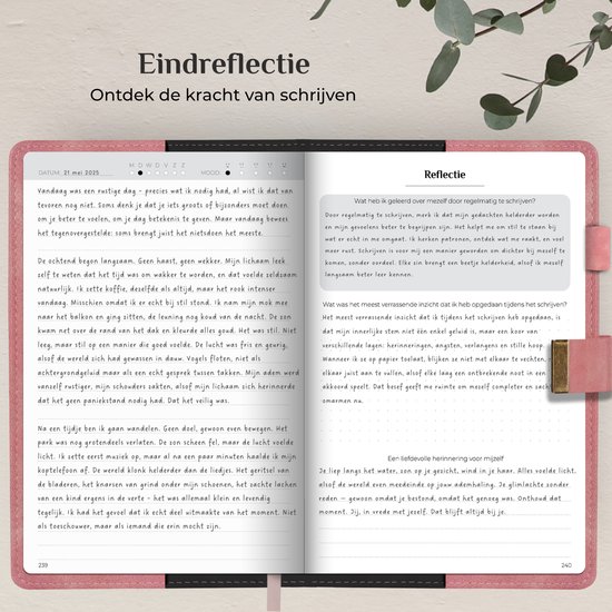 Pagina's uit een dagboek met gedateerde en ongedateerde secties voor reflectie.
