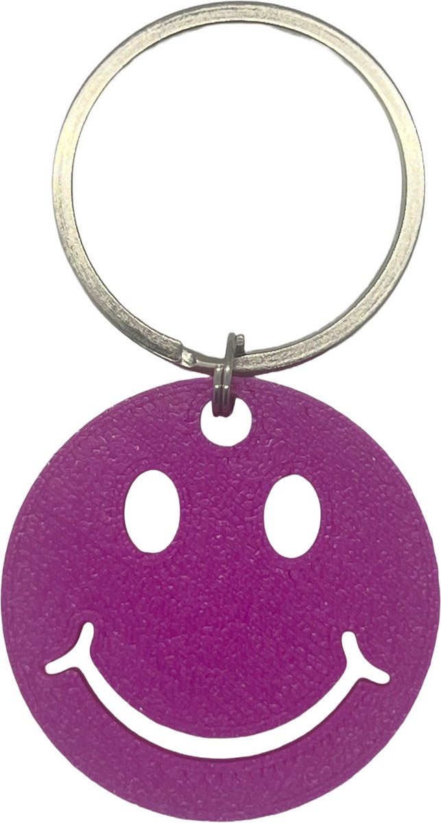 Smiley sleutelhanger Paars 4 cm