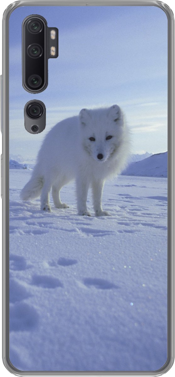 Telefoonhoesje Geschikt voor Xiaomi Mi Note 10 Pro hoesje - Vos - Sneeuw - Bergen - Siliconen Telefoonhoesje Telefoonhoesje