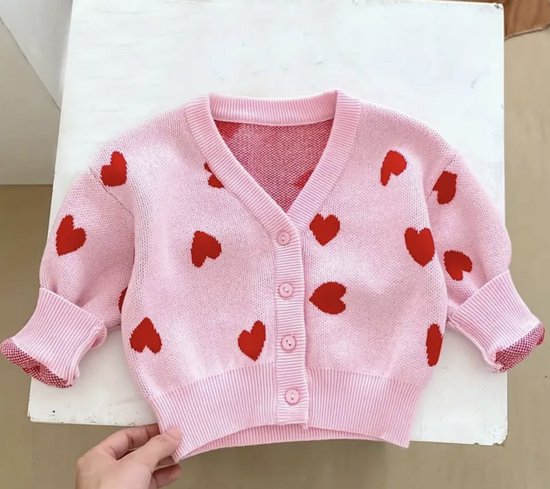 Luxe Hearts Jasje Vest Maat: 68/74 Kleur: Roze Rood Wit