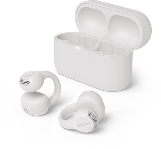 PHILIPS TAQ2000WT/00 Draadloze open-ear oortjes - Oorhaakjes - Open-ear pasvorm - 28 uur afspeeltijd - Bluetooth multipoint - IPX4 - App control - Bediening op de oorhaakjes - Wit