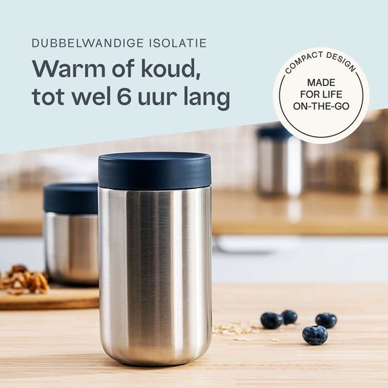 BergHOFF Home Nommie – Boîte à lunch Thermos 0 l – Boîte Thermos étanche – Garde au chaud ou au froid pendant 6 heures – Isolation à double paroi – Récipient alimentaire étanche – Acier inoxydable – Passe au lave-vaisselle – Bleu marine et Argent