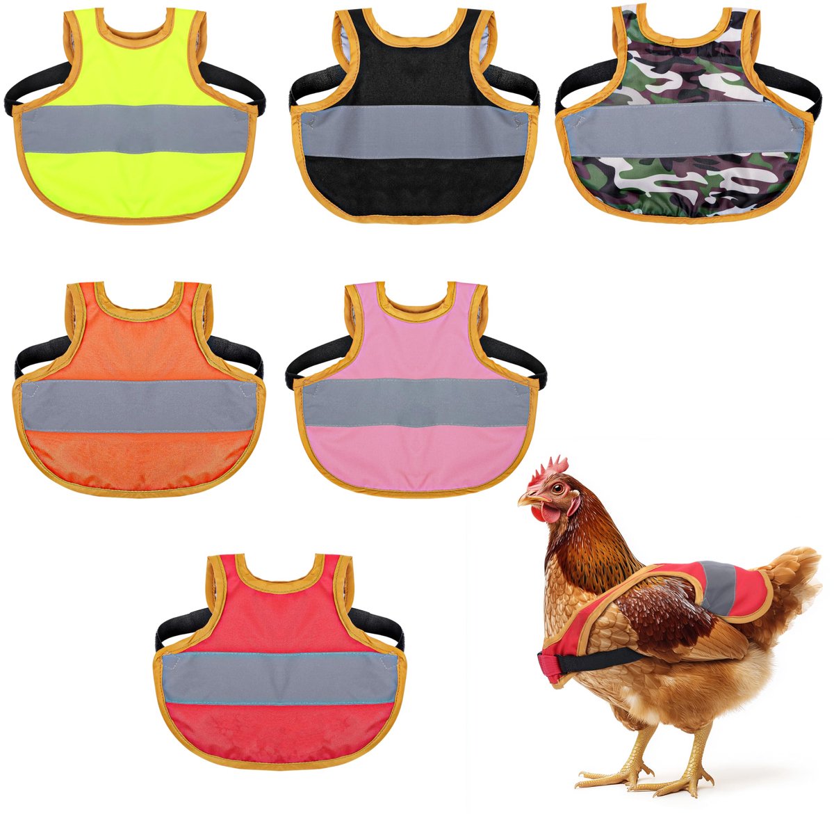 6x reflecterend beschermend kippenzadel voor pluimvee - Beschermt veren - Kippen accessoire voor kip, gans en eend