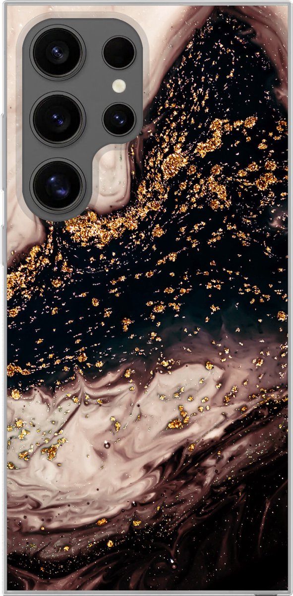 Telefoonhoesje Geschikt voor Samsung Galaxy S24 Ultra hoesje - Natuursteen - Goud - Zwart - Siliconen Telefoonhoesje Telefoonhoesje