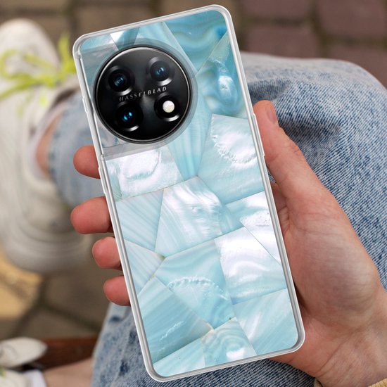 Coque de téléphone compatible avec OnePlus 11 - Natuursteen - Blauw - Nacre - Coque en Siliconen