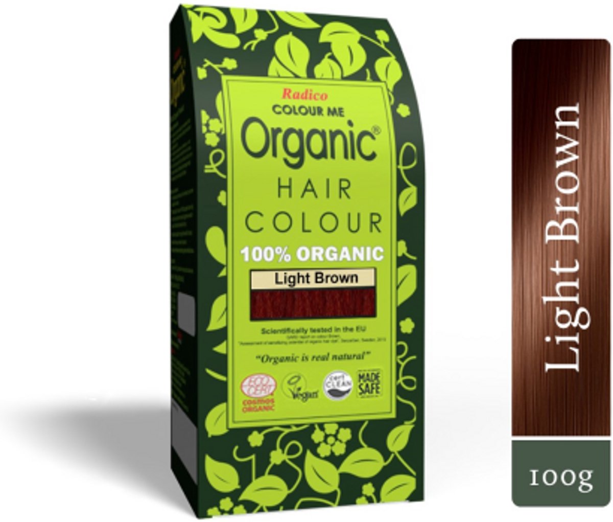Radico COLOUR ME ORGANIC Light Brown / Lightbruin 100% Natuurlijke BIO ORGANIC 9-Kruiden Henna Haarverf Zonder Ammoniak PPD PTD met ECOCERT, HALAL, VEGAN 100g