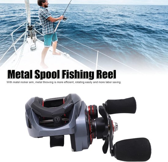 Allecto Plus - Baitcasting Reel met Dubbel Remsysteem Lang Werpende Spoel 7.2:1 Rood Hoge Snelheid voor Buiten Vissen (Linkshandig) — afbeelding 4