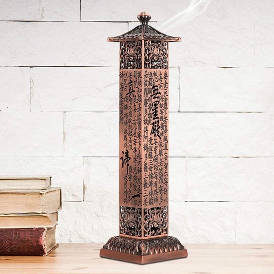 Incense Burner, Incense Tower Burner Holder, Red Copper Vertical Heart Sutra Craft Ornaments Tea Room Decoration — afbeelding 5