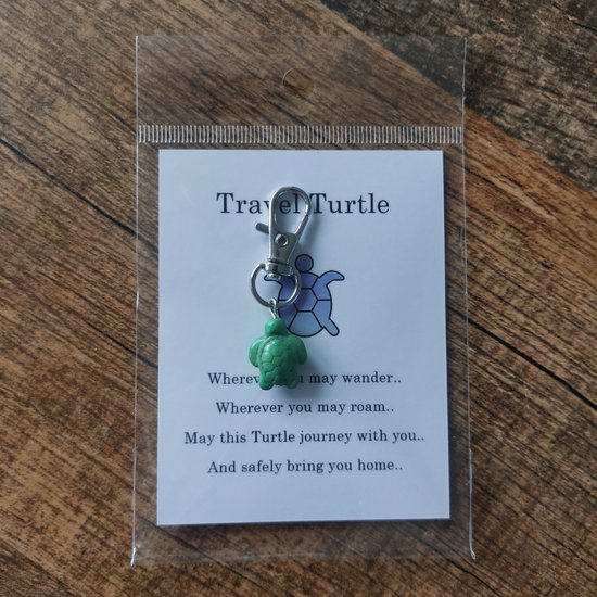 Porte-clés Tortue Verte - Porte-clés - Tortue - Verte - Tortue de Voyage - Porte-Bonheur - Pendentif - Porte-clés - Avec Poème sur Carte