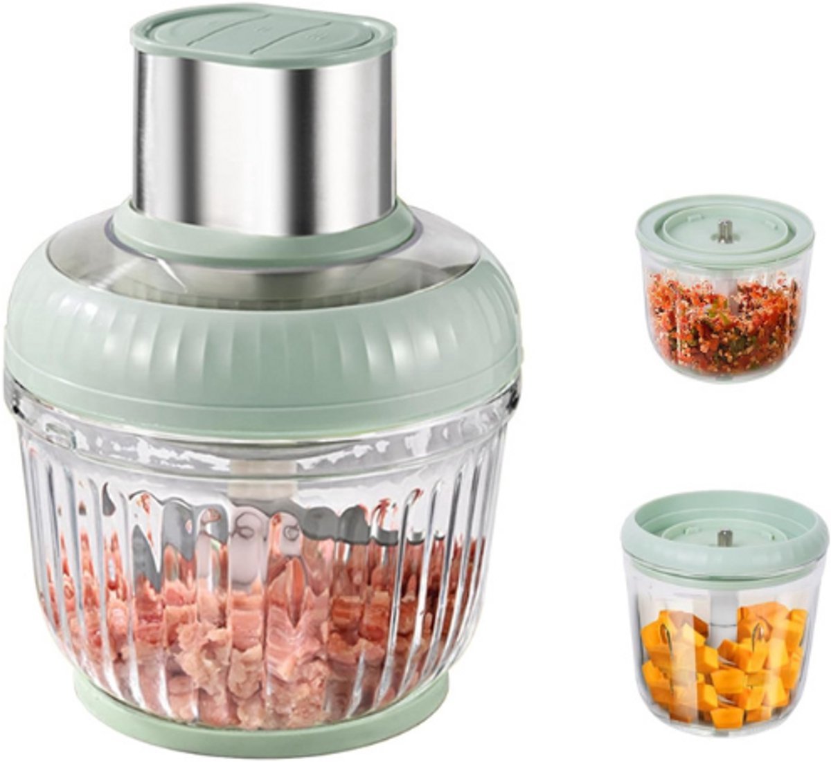 Thuys – Elektrische Keukenhakmolen – Met 3 Kommen – 2,5L – 0,8L – 0,5L – 400W – 3 Snelheden – Multifunctionele Mixer