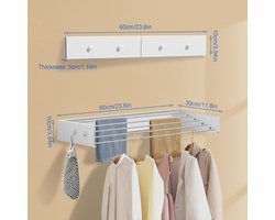 ZRSS® Droogrek Muur - Wasrek Muurbevestiging - Wanddroogrek - Uitklapbaar - 4 Haken