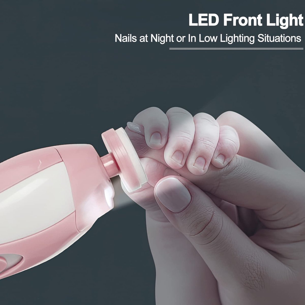 GOODEVN Baby Nail Trimmer Electric - Ultra Quiet & Safe Newborn Nail Clipper Kit with LED Light | 6 Replaceable Grinding Heads for Infant, Toddler & Adults | Painless Fingernail & Toenail Care (Pink) — cadeau in Verzorging - foto 7