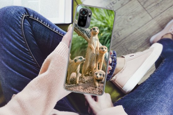 Telefoonhoesje Geschikt voor Xiaomi Geschikt voor Redmi Note 10 hoesje - Familie - Dieren - Stokstaartjes - Siliconen Telefoonhoesje Telefoonhoesje