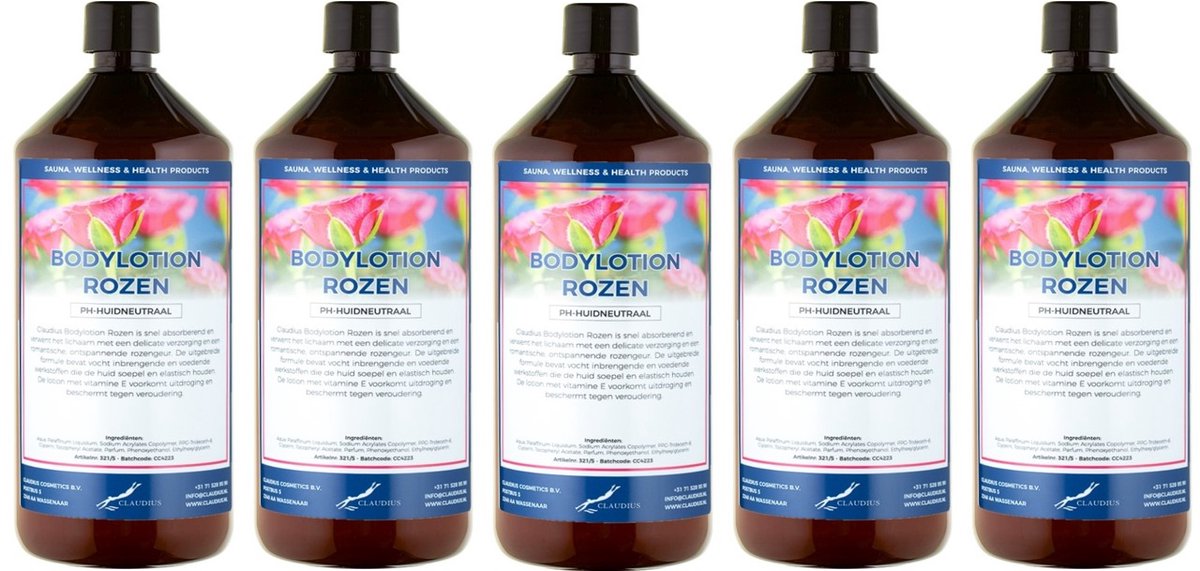 Bodylotion Rozen 1 Liter - set van 5 stuks - Voordeelverpakking