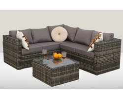 Loungeset Solaya - Tuinmeubel - Tuinset - Grijs - Wicker - Inclusief kussens + glasplaat - weerbestendig Loungeset Solaya - Tuinmeubel - Tuinset - Grijs - Wicker - Inclusief kussens + glasplaat - weerbestendig