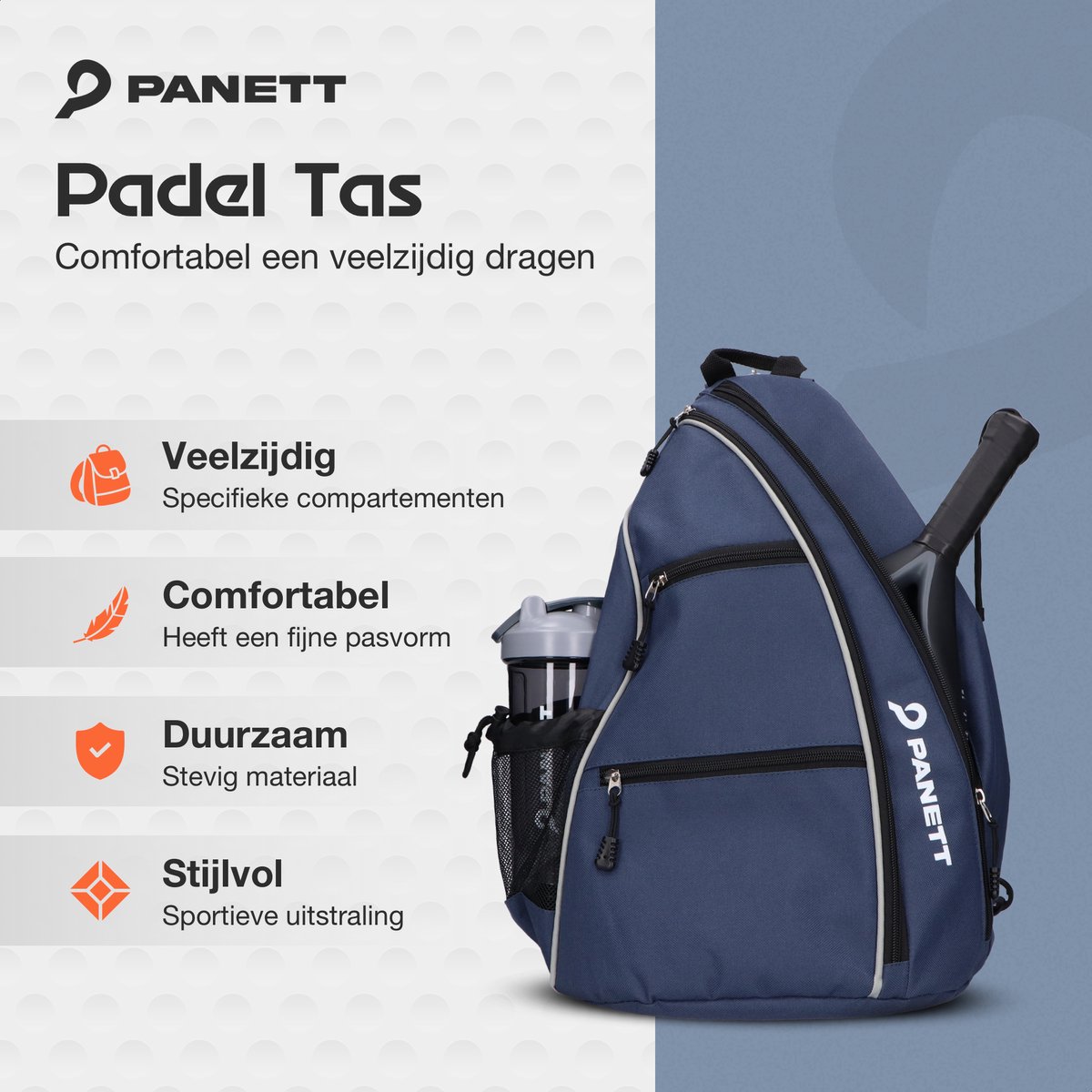Panett Unisex Padeltas - Gratis Panett Drinkfles - Gratis 3 Panett padelballen - Tas voor meerdere Padelrackets en Ballen - Sport Rugzak voor Padellen - Heren en Dames - 30 L / Blauw thumbnail 6