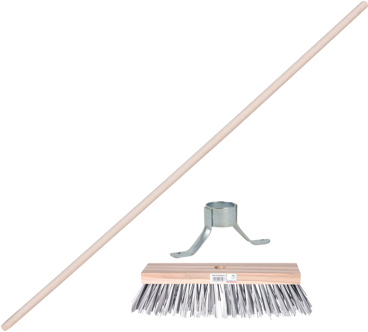 Sorex Staaldraad bezem - kop 32 cm - houten steel 120 cm - met metalen stokhouder - onkruid bezem - buiten