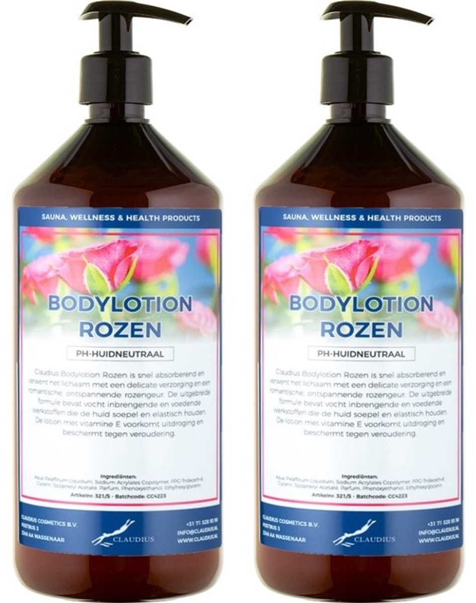 Bodylotion Rozen 1 Liter - met gratis pomp - set van 2 stuks
