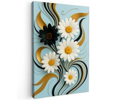 Canvas schilderij - Abstract Daisy - 60x40 cm - Abstracte kunst - Huis decoratie woonkamer - Kinder schilderijen - Wanddecoratie accessoires - Kamer interieur - Baby kamer