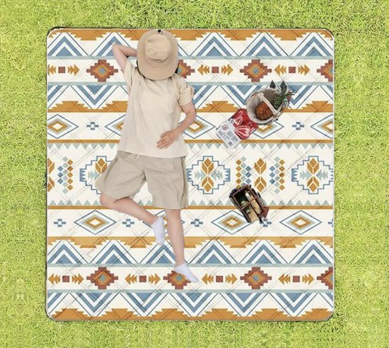 Couverture de pique-nique ZYLARO, 200 x 200 cm, double face, imperméable, lavable en machine, couverture de plage portable sans sable, pour camping, parc, jardin, plage, pique-nique, randonnée, barbecue, style ethnique