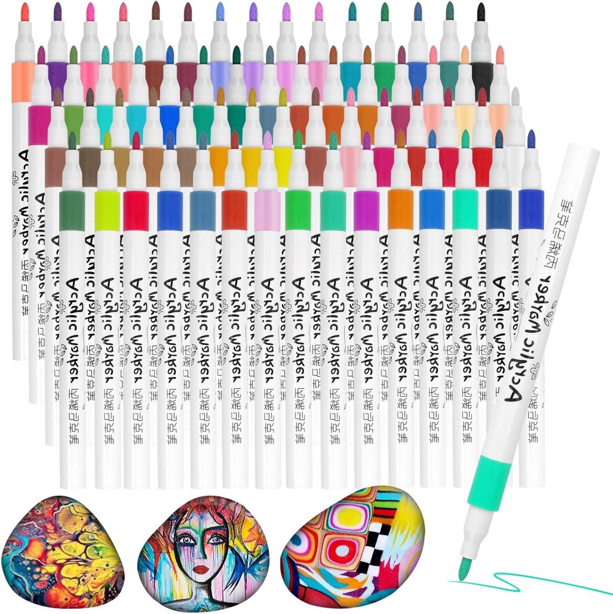 Allecto Plus - Houtverf Markers - Set van 60 Kleuren - Multi Marker Pennen voor Hout en Stenen - Waterbestendig en Permanent - Acryl Verf Pennen.