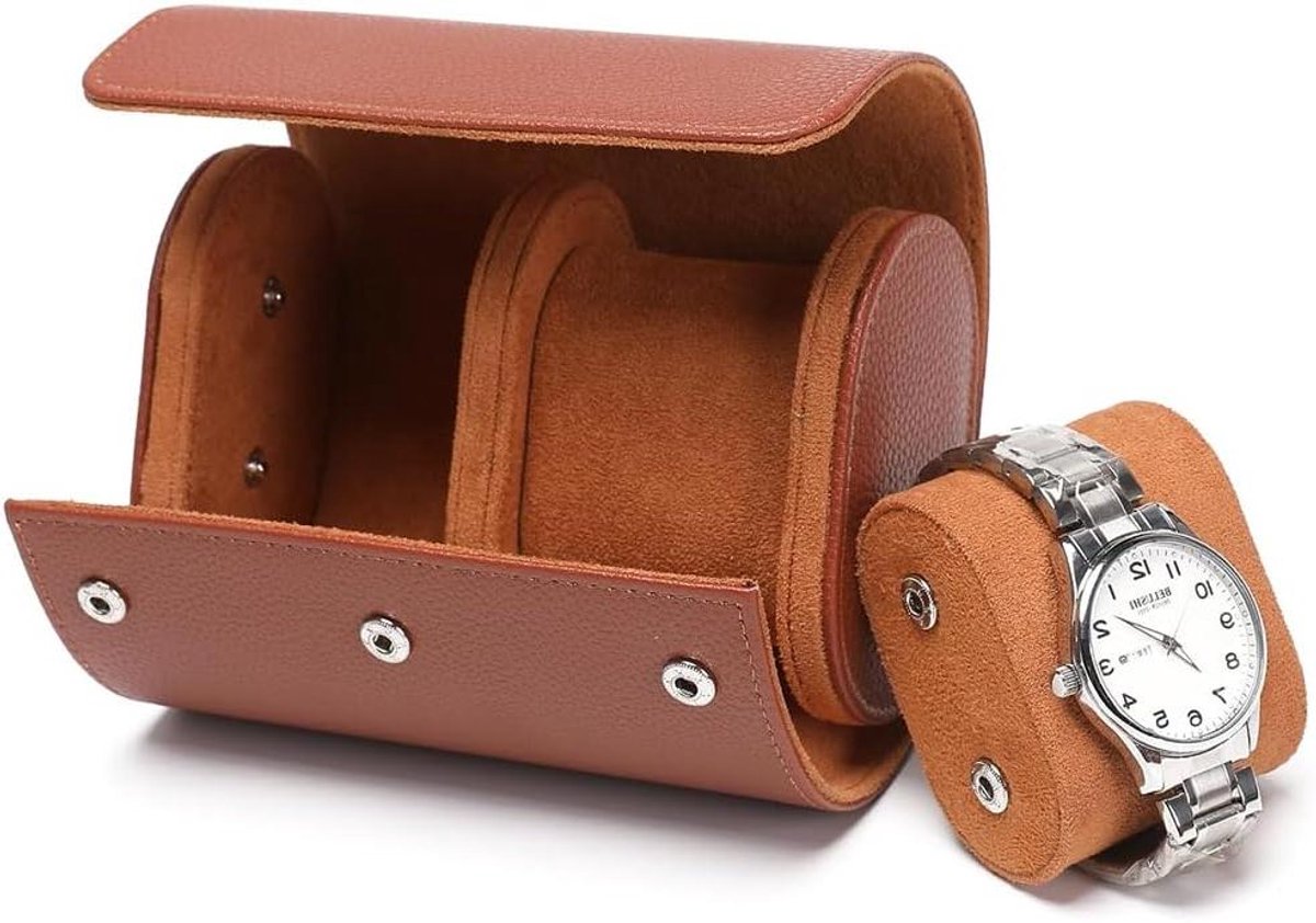Allecto Plus - Horlogebox met 2 vakken en luxe PU Travel Watch Case - Horloge organizer voor heren - Reisbox horloge-opslag met uitneembare kussens