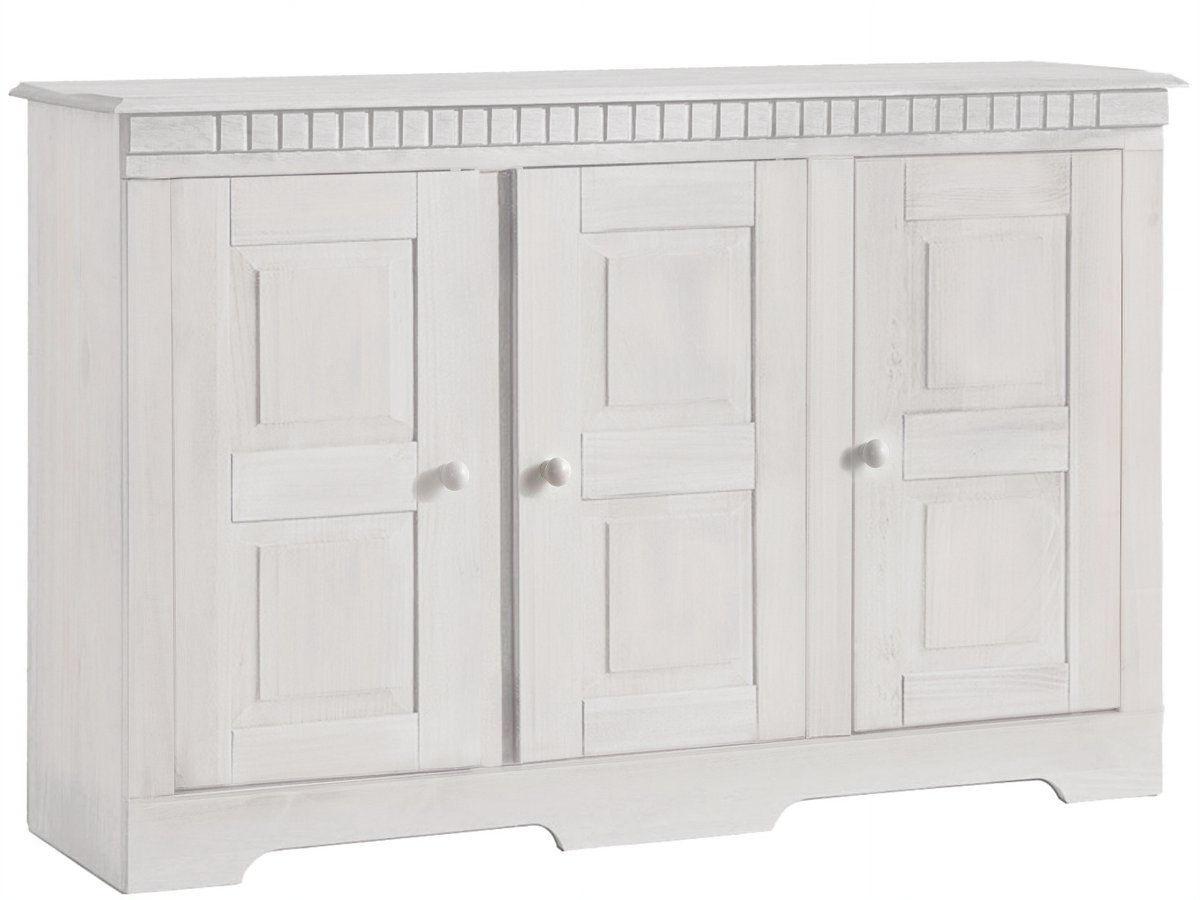 Lisa Dressoir met 3 Deuren en Verstelbare Legplanken - Massief Grenenhout - 122 cm - Wit