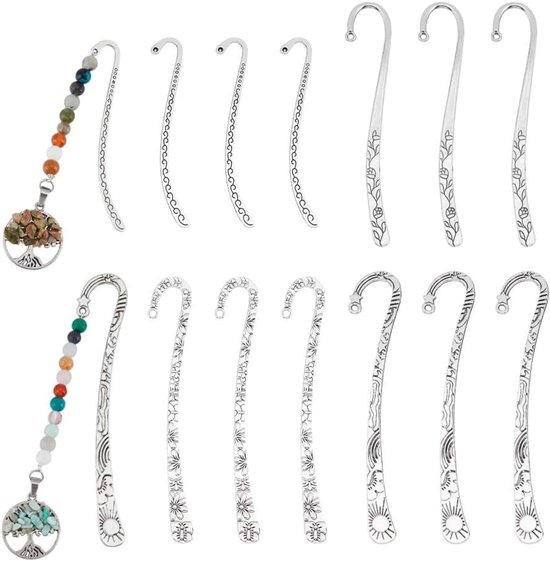Foto: Allecto plus 12 stuks tibetaanse stijl bladwijzers antiek zilver diy vintage boek marker unieke gesneden haak hanger student leraar boekliefhebber 4 stijlen