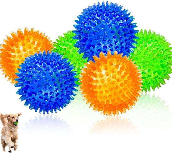 6 x Speelbal Hond - Hondenspeeltje - Honden Bal - Hondenbal - Bal Hond - Egelbal - Hondenspeelbal - Piepbal Hond - Apporteer Speelgoed - Rubberen Speelbal Hond - Honden Speelbal - Egelbal - Honden Spike Bal - Gebitsverzorging - Diameter 6.5cm