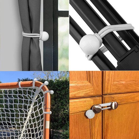 50 stuks Spanelastiek met bal - Zeilspanner met bal - Elastiek koord - Elastiek met bal - Tentspanner / Zeilspanner / Bootzeil / Spanrubber - voor Kamperen, Vlaggen en Zeildoekbevestigingen - Wit van Merkloos — afbeelding 2