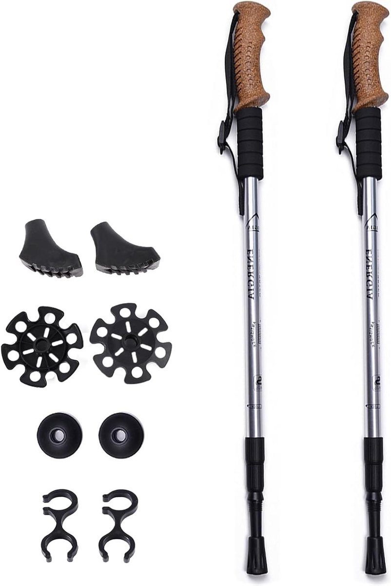 Allecto Plus - Lichtgewicht wandelstokken met kurken handgrepen voor wandelen en kamperen - Set van 2 stuks