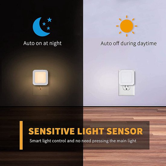 2 X LED-Nachtlampje Plug-In/Stopcontact -Nachtlampje Met Dag/Nacht Sensor - Nachtlampje Voor Kinderen - Nachtlampje Stopcontact - Nachtlampje Baby - Babykamer Nachtlampjes - Dag En Nacht Sensor - Warm Wit Licht - Dimbaar van Merkloos — afbeelding 4