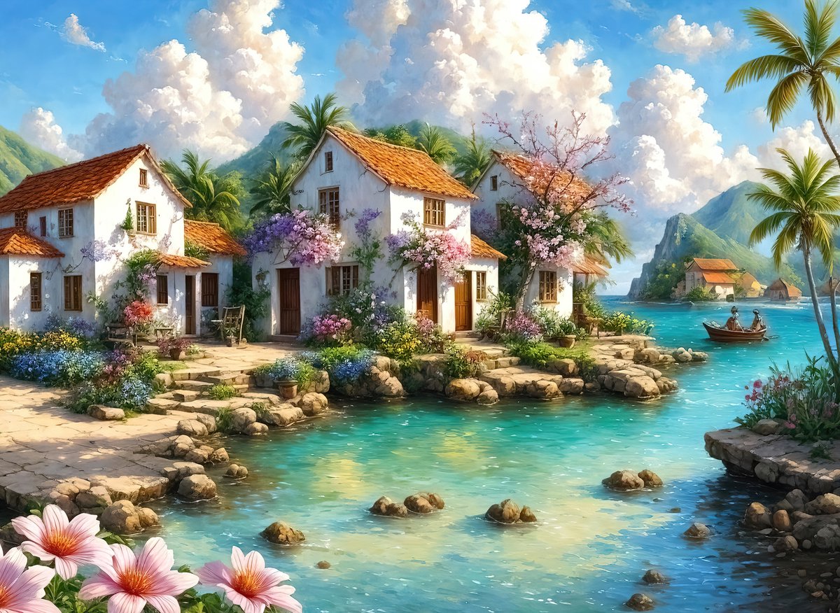 Mr. Broccoli Puzzel 1000 Stukjes Volwassenen - Caribbean Casa - Legpuzzel Tropisch Landhuis met Bloemen - FSC® - Landschap Collectie - 68 x 48 cm — afbeelding 2
