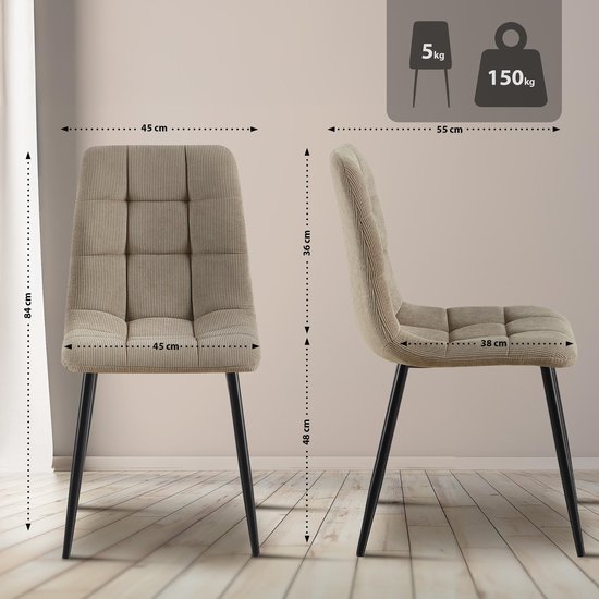 CLP Tilde Set van 2 eetkamerstoelen - Zonder armleuning - Industrieel -, Kleur:rood, materiaal:fluweel