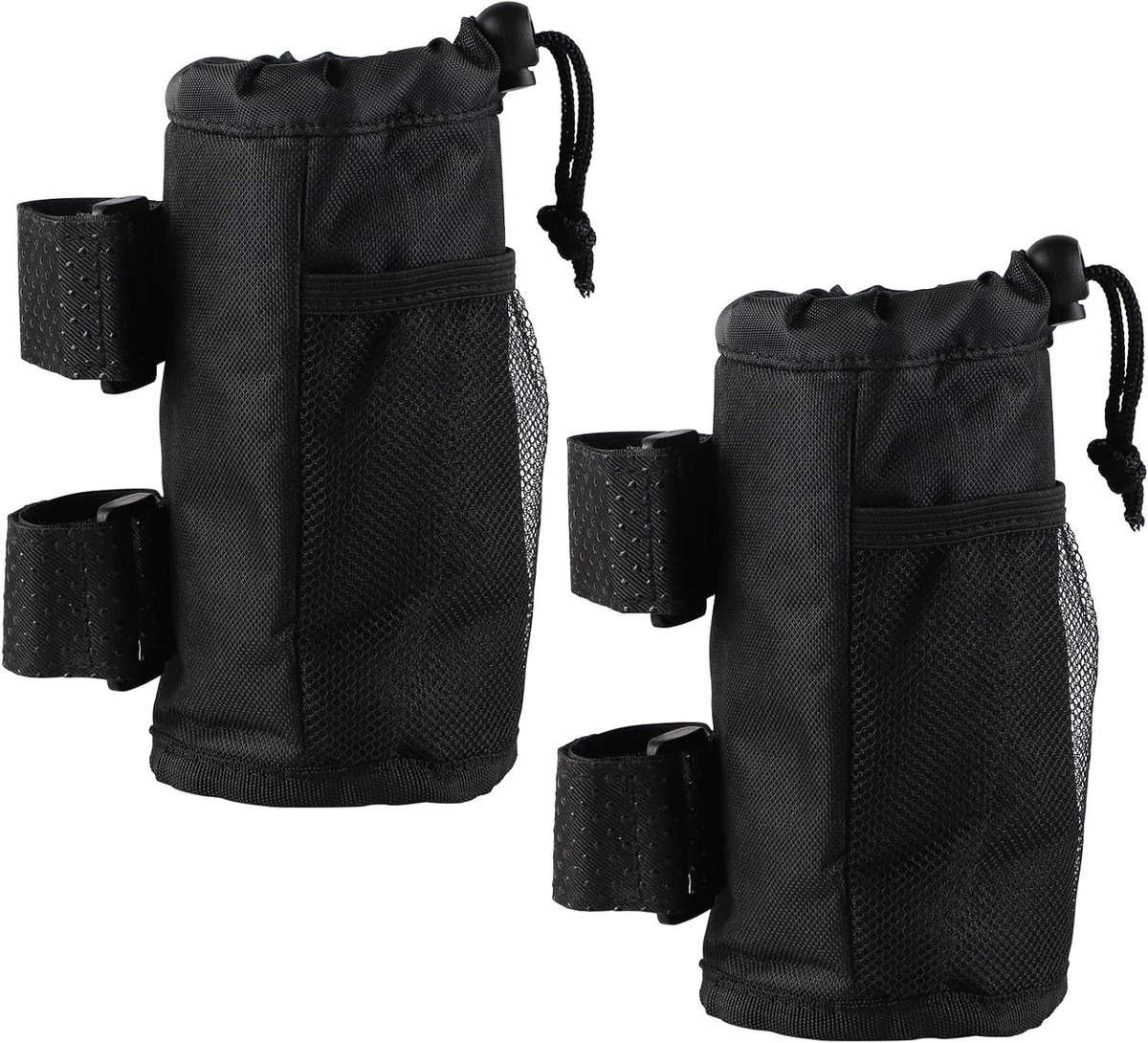Allecto Plus - Drinkflessenhouder en Bidonhouder voor Fiets en Rolstoel met Bekerhouder en Netvak – Zwart