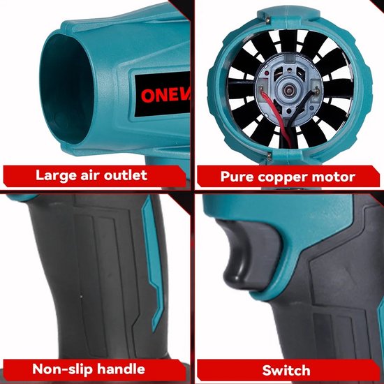 VirtuBuy® - Bladblazer met accu - Waterblazer - Elektrische Luchtblazer - Auto Droger - Snoerloos - Turbo Blower - 150M/S - 588VF - 1200W - Oplader van Merkloos	 — afbeelding 3