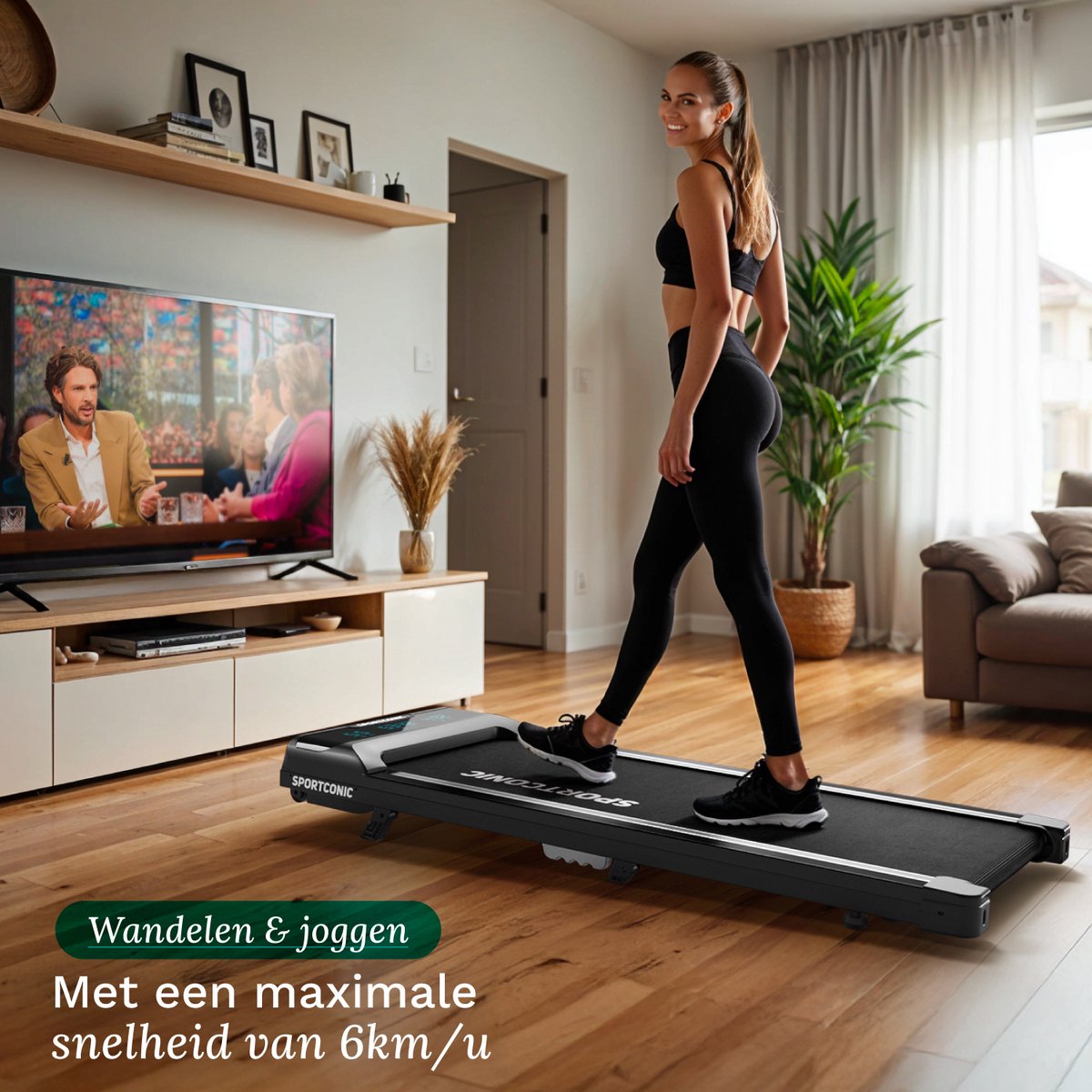 Afbeelding 2 van Sportconic Loopband 1-6km/u - Walking pad met Hellingfunctie - Wandelband voor onder het Bureau - Incl. Afstandsbediening