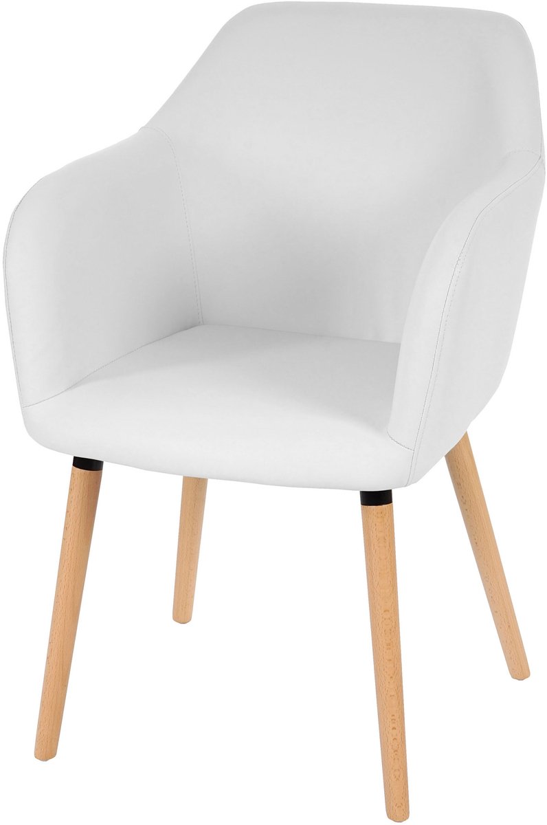 MCW Set van 6 eetkamerstoelen Malmö T381, stoel keukenstoel, retro jaren 50 design ~ kunstleer, wit, lichtgekleurde poten