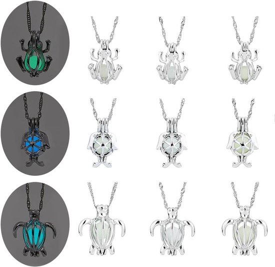 Allecto Plus - Glow tortue phosphorescent - Pendentif en pierre précieuse fluorescente avec Charm dauphin - Thema océan - Lot de 9 - Usage féminin