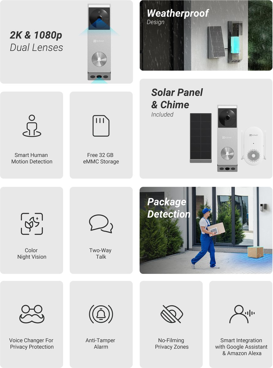 EZVIZ EP3X Pro Draadloze Video Deurbel Dual-Lens 2K HD - afbeelding 2