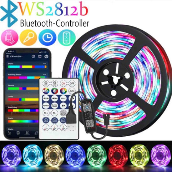 Foto: Naxsir bluetooth rgb led strip 28 toets afstandsbediening 5v usb 2 3 4 5m kaleidoscopische effecten muziekgestuurde verlichting timer voor tv slaapkamer feesten